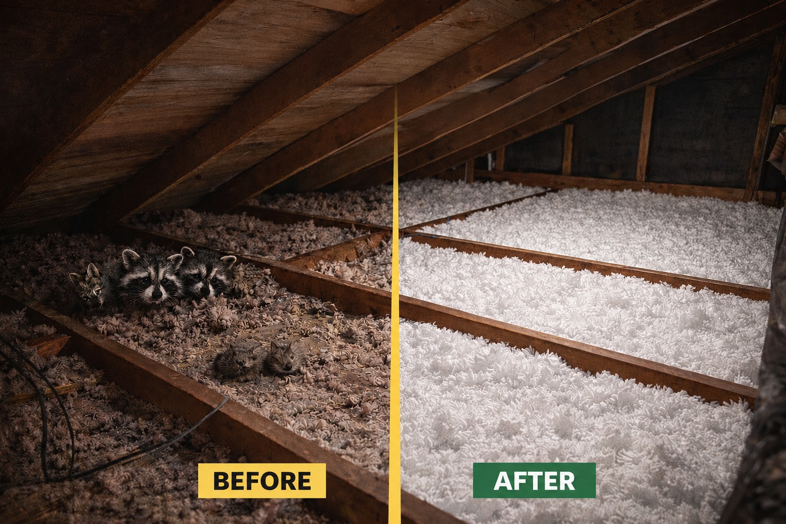 Attic removal and restoration before and after