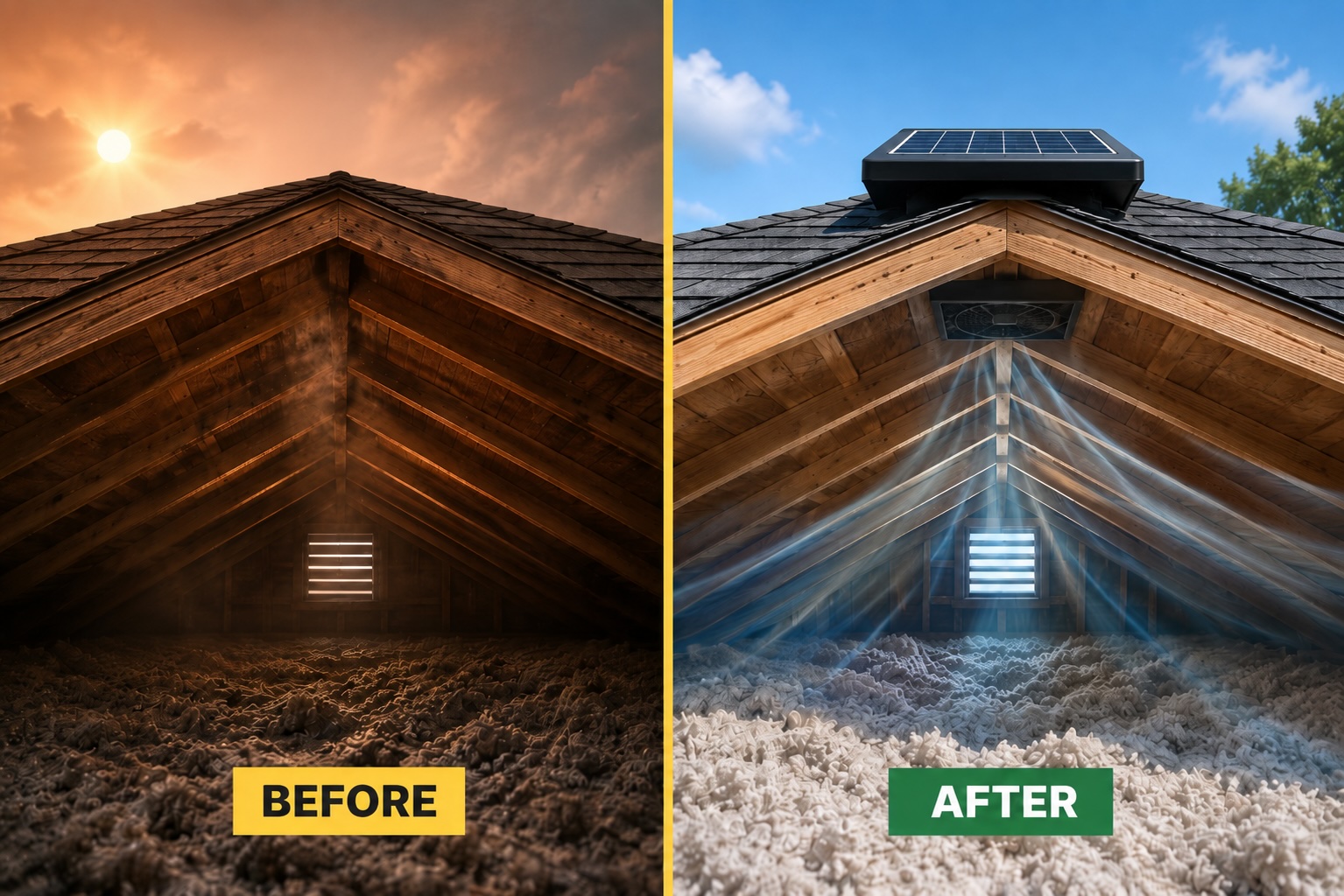 Attic ventilation before and after